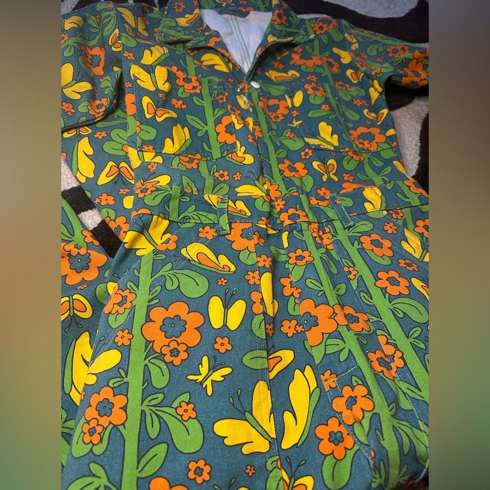 🦋Big Bud Press🦋 Everyday Long Sleeve Jumpsuit in 70s Floral Butterfly - S - RARE - Picture 6 of 16
